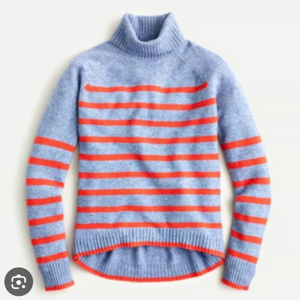 JCrew Women's Striped turtleneck sweater Supersoft yarn wool blend size M preppy
